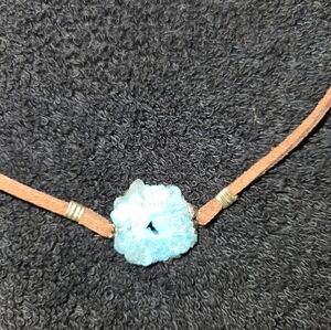 Free Press Tan Choker - Necklace with Turquoise Flower Pendant